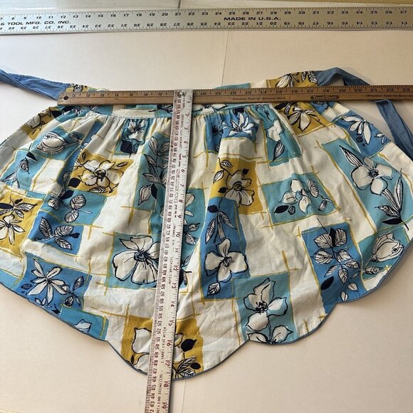 Womens Vintage Kitchen Apron Blue Yellow Floral Tie Back At Waist Cotton Retro - Picture 2 of 8